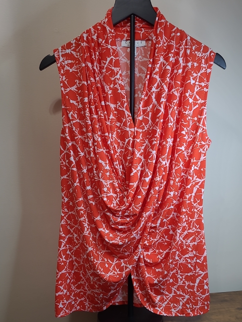 Chaus Orange & White Sleeveless Twist-Front Blouse size Large
